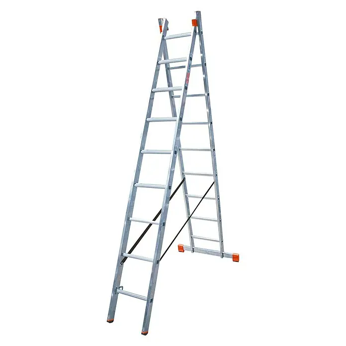 Krause Escalera multiusos - Altura de trabajo: 5,25 m, Número de peldaños: 2 x 9 peldaños, Aluminio - Vista de perfil izquierdo