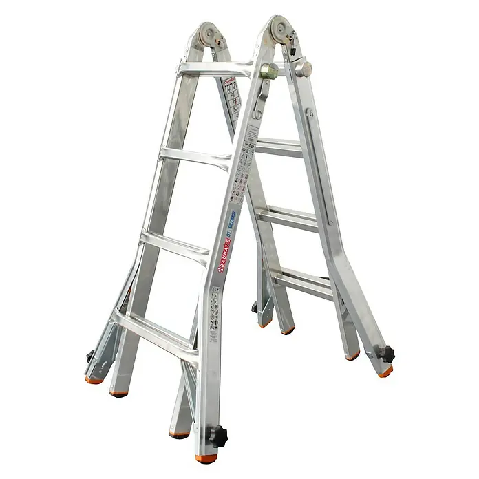 Krause Sprossen-Gelenk-Teleskopleiter TeleVario - Arbeitshöhe: 5 m, 4 x 4 Sprossen, Treppenfunktion, Aluminium - Linke Seitenansicht