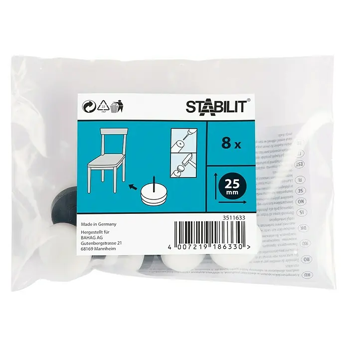 Stabilit Plastična klizna podloga - 25 mm, 8 kom, Bijele boje, Sa zatikom