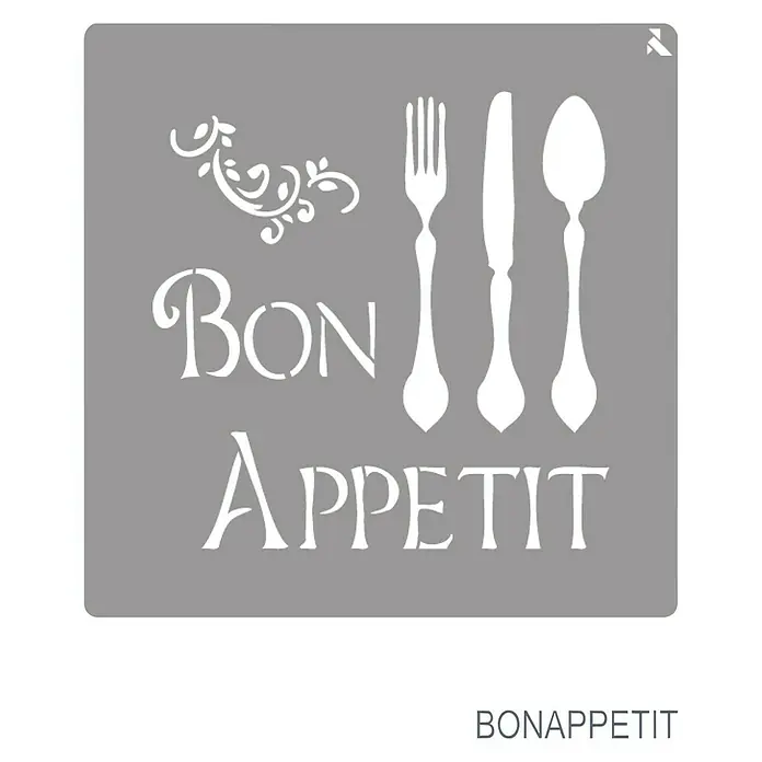 La Pajarita Plantilla decorativa Stencil Bon Apetit - Cubertería, 20 x 20 cm, Plástico