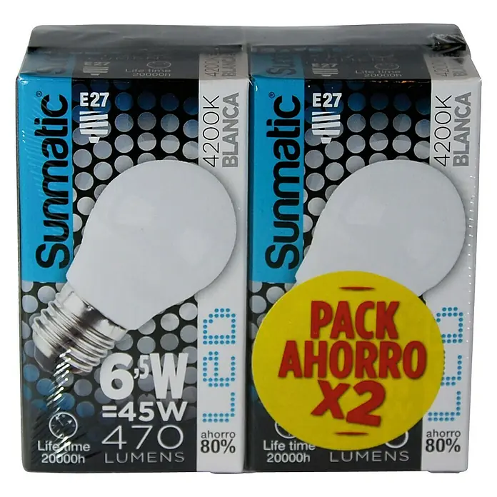 Sunmatic Bombilla LED - 2 uds., E27, 6,5 W, Color de luz: Blanco neutro, No regulable