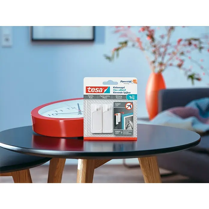 Tesa Clavo adhesivo - Apto para: Paredes pintadas, Carga soportada: 1 kg, 2 uds., Blanco