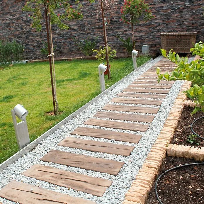 Traviesa de madera - 90 x 25 x 5 cm, Hormigón, Estilo madera