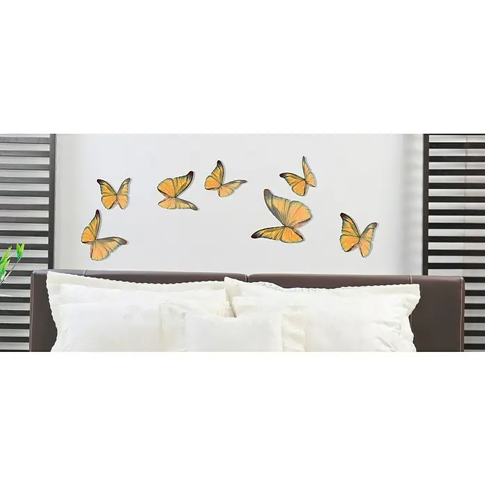 Adhesivos decorativos 3D Mariposa - Amarillo, 14 x 11 cm, 7 piezas