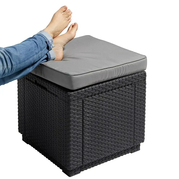 Allibert Launge stol Cube - 42 x 42 x 39 cm, Polipropilen, Antracit, Sive boje - Proizvod u upotrebi