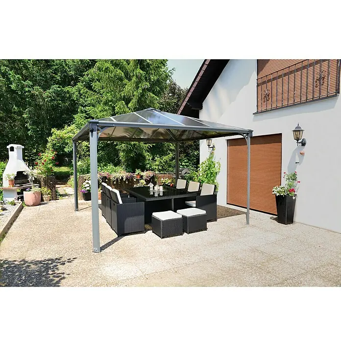Palram – Canopia Pavillon Palermo 3600 - 3,6 x 3,6 x 2,95 m, Anthrazit - Vorderansicht