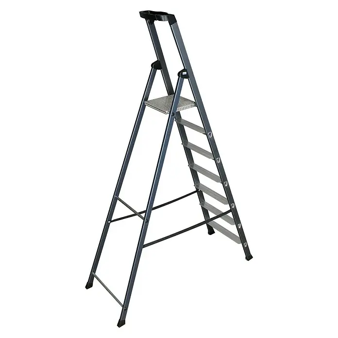 Krause Monto Stufenstehleiter SePro S - Arbeitshöhe: 3,5 m, Anzahl Tritte: 7 Stufen, Tiefe Stufen: 80 mm, Aluminium, Eloxiert - Rückansicht