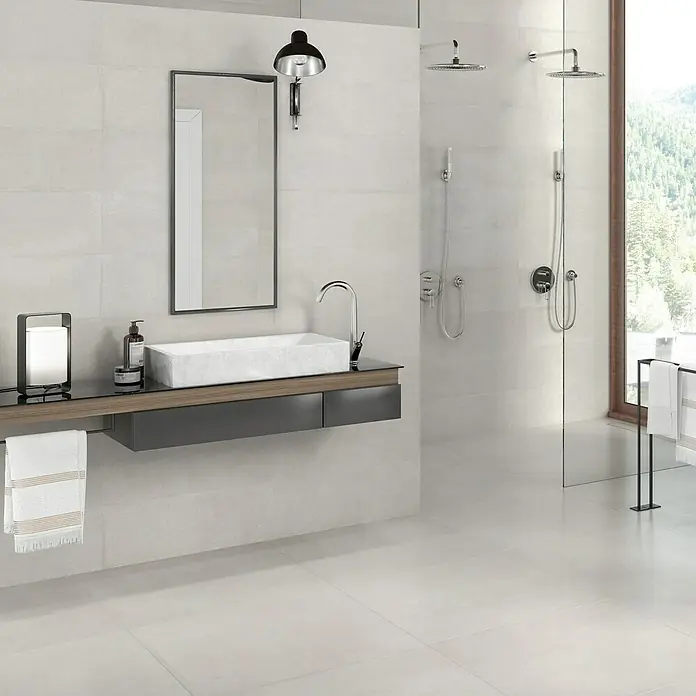 Pavimento porcelánico Reaves - 37 x 75 cm, Blanco, Rectificado, Efecto cemento - Foto ambiente