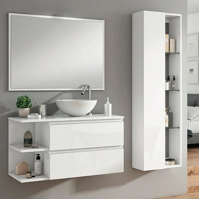 Armario colgante Quadro - 25 x 50 x 160 cm, Blanco - Foto ambiente