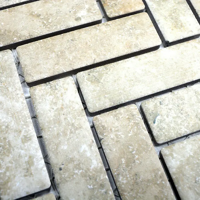 Mosaikfliese Fischgrät HB SO 76 - 31,8 x 27,1 cm, Beige, Matt - Detailaufnahme