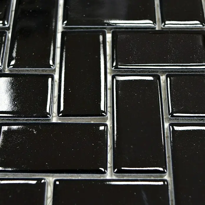 Mosaikfliese Fischgrät CHB 6BG - 29,8 x 29,8 cm, Schwarz, Glänzend - Detailaufnahme