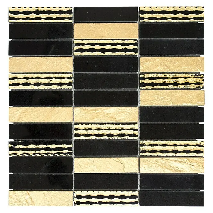 Mosaikfliese Rechteck Carving STN 79 - 30 x 30 cm, Schwarz/Gold, Matt - Ansicht von oben