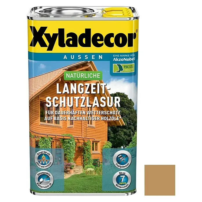 Xyladecor Langzeitschutz-Holzlasur Natürlich - Eiche Hell, 4 l, Seidenglänzend, Materialbasis: Holzöl