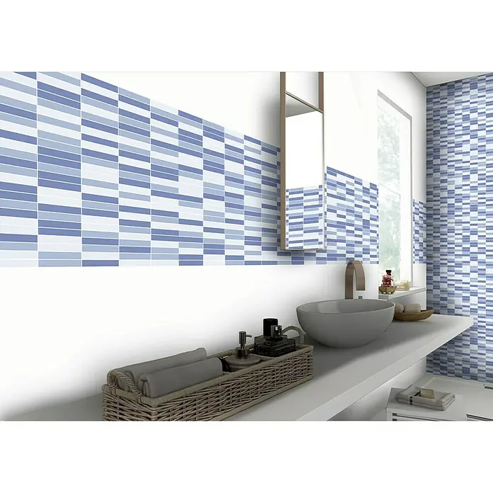 Revestimiento de pared Mosaico Mix - 33 x 55 cm, Azul/Blanco, Brillante