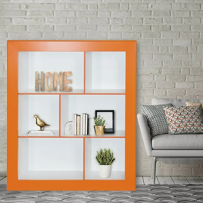 Phönix Regal Frame - L x B x H: 31,5 x 108,8 x 123,3 cm, Weiß/Orange, Traglast: 5 kg/Boden - Anwendungsbeispiel