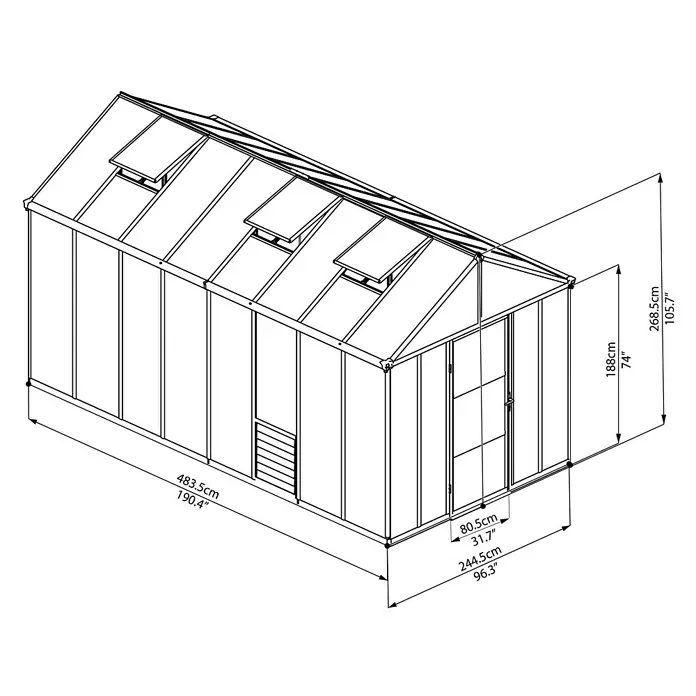 Palram – Canopia Gewächshaus Glory 8x16 - 4,83 x 2,44 x 2,68 m, Glasstärke: 10 mm, Polycarbonat