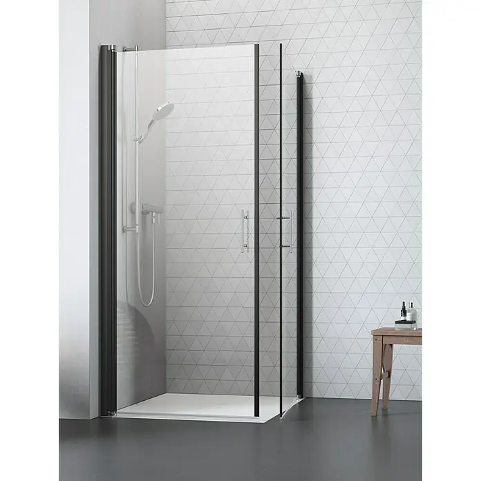 Camargue Vario Eckdusche B3+B2 - 90 x 80 x 195 cm, Stärke: 6 mm, Schwarz - Vorderansicht