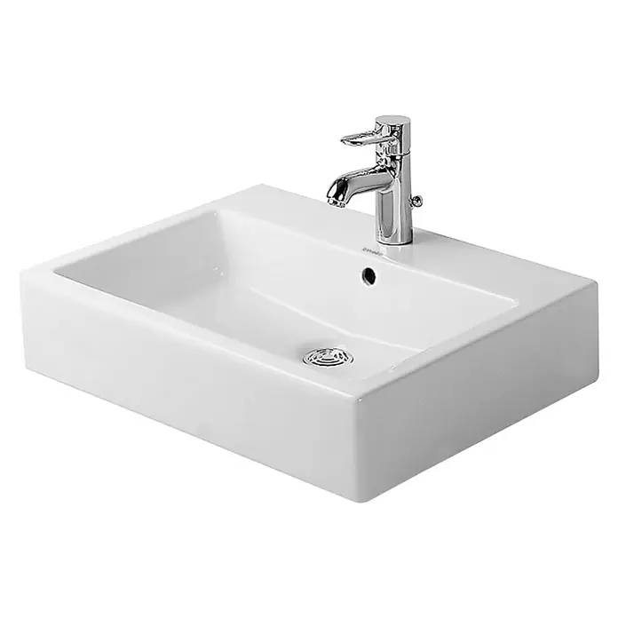 Duravit Vero Waschtisch - 60 x 47 cm, Ohne Spezialglasur, Hahnloch: Mitte, Mit Überlauf, Weiß, Geschliffen - Vorderansicht