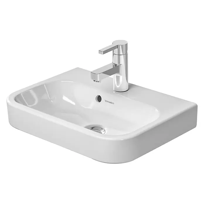 Duravit Happy D.2 Waschbecken - 50 x 36 cm, Mit schmutzabweisender Glasur, Hahnloch: Mitte, Mit Überlauf, Weiß, Waschbecken geeignet für: Möbel - Vorderansicht