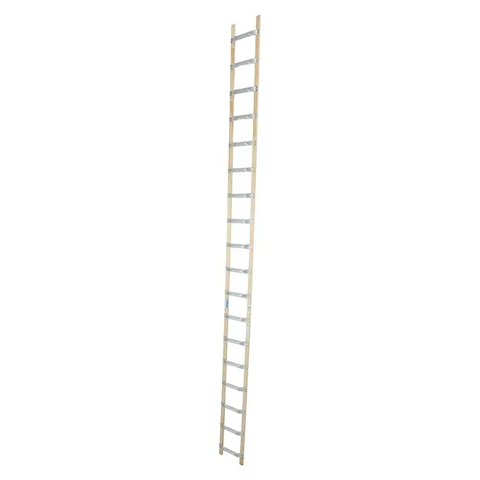 Krause Dachleiter - Länge: 5,05 m, 18 Sprossen, Holzart Holme: Schichtholz, Material Sprossen: Aluminium - Linke Seitenansicht