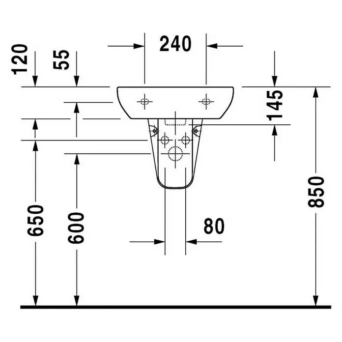 Duravit D-Code Waschbecken - 45 x 34 cm, Ohne Spezialglasur, Hahnloch: Mitte, Mit Überlauf, Weiß