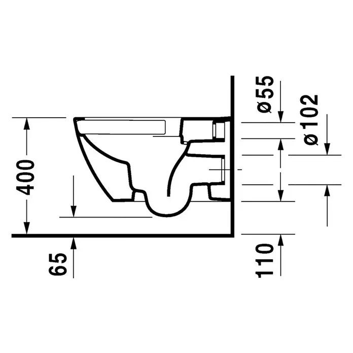 Duravit Happy D.2 Wand-WC Typ 1 - Spülrandlos, Ohne Spezialglasur, Spülform: Tief, WC Abgang: Waagerecht, Weiß