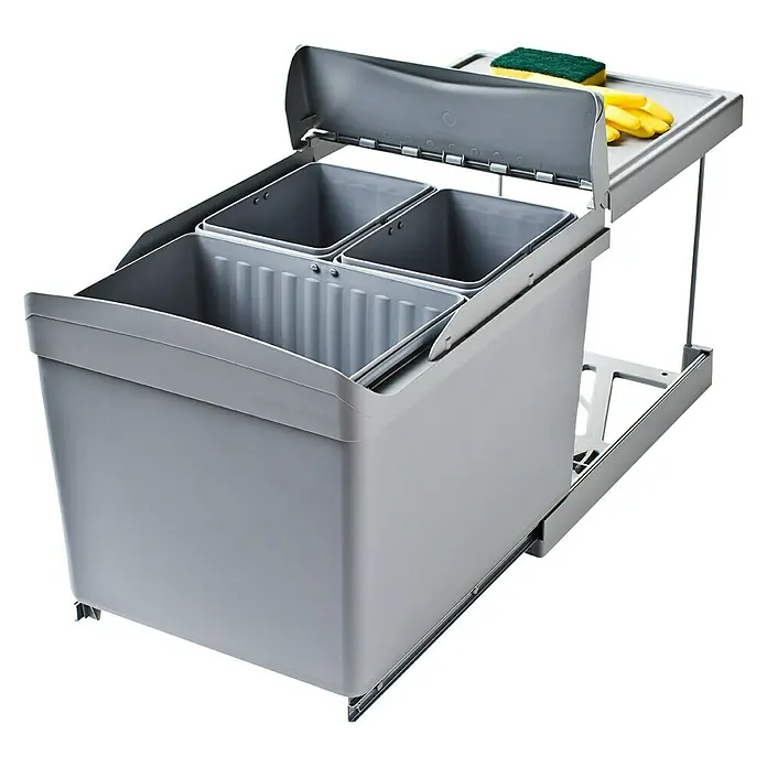 Pyramis Einbaumülleimer SW - 16 l + 2 x 7,5 l, Hellgrau/Anthrazit, Eckig, Kunststoff - Linke Seitenansicht