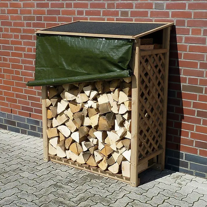 Promadino Kaminholzregal Speyer - 68 x 119 x 148 cm, Kiefer, Mit Wetterschutz - Stimmungsaufnahme