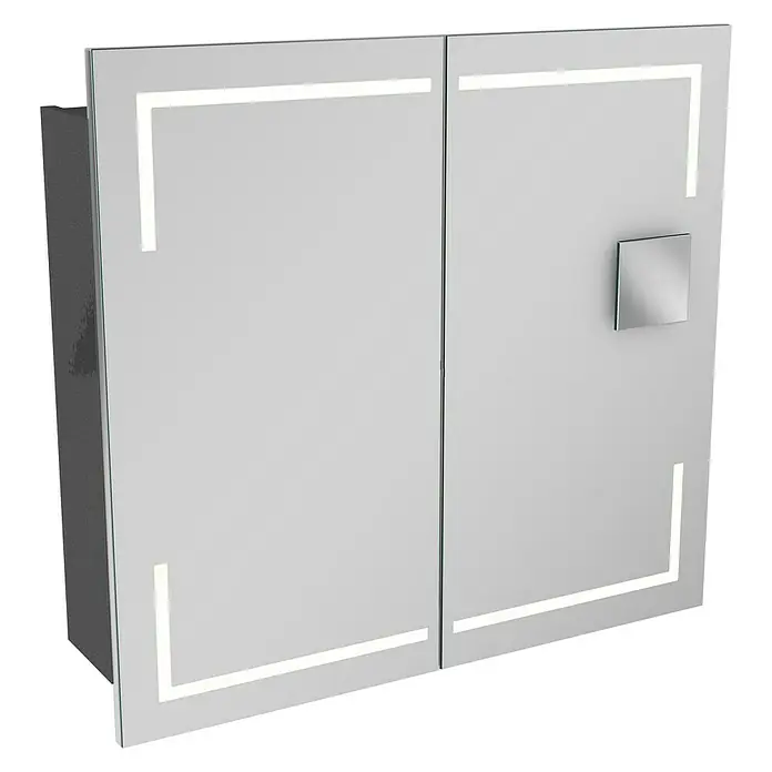 Camargue Stella LED-Spiegelschrank - B x H: 80 x 73,7 cm, Mit Beleuchtung, Mit eckigen Kanten, Spanplatte, Grafit - Linke Seitenansicht