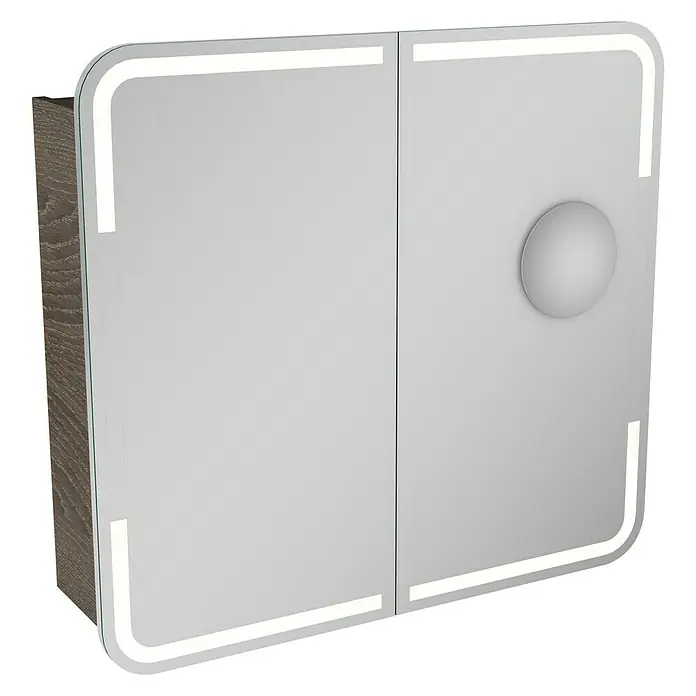 Camargue Stella LED-Spiegelschrank - B x H: 80 x 73,7 cm, Mit Beleuchtung, Mit abgerundeten Kanten, Spanplatte, Eiche Maron - Linke Seitenansicht
