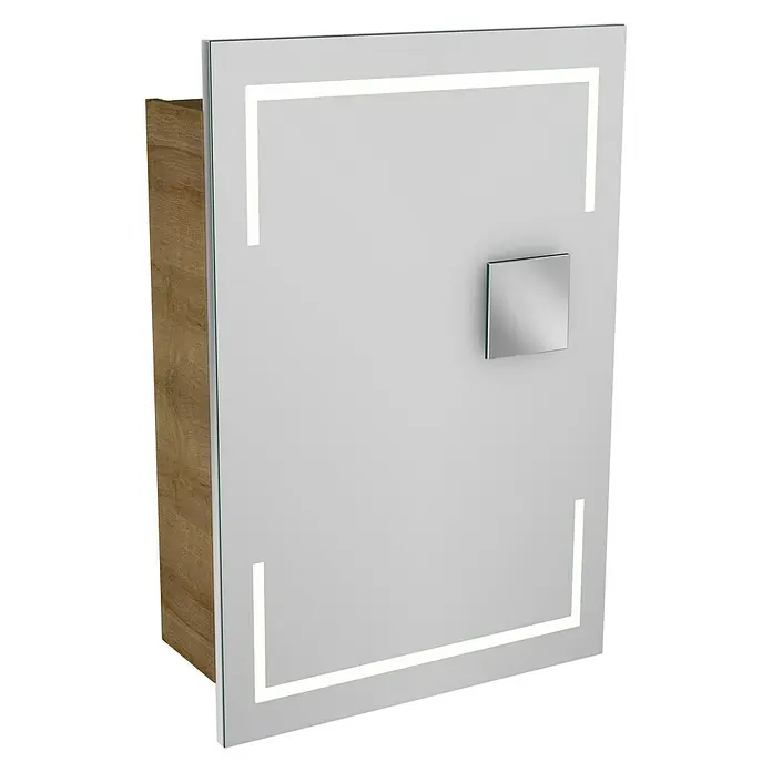 Camargue Stella LED-Spiegelschrank - B x H: 51 x 73,7 cm, Anschlag: Rechts, Mit eckigen Kanten, Spanplatte, Berg Eiche - Linke Seitenansicht