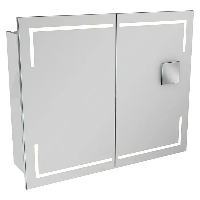 Camargue Stella LED-Spiegelschrank - B x H: 90 x 73,7 cm, Mit Beleuchtung, Mit eckigen Kanten, Spanplatte, Weiß - Linke Seitenansicht