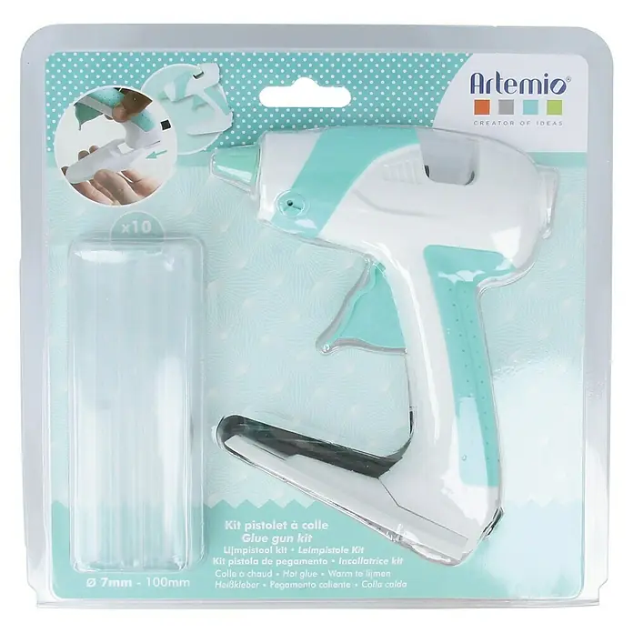 Set para pistola termoadhesiva + 10 STICKS - Blanco/Celeste