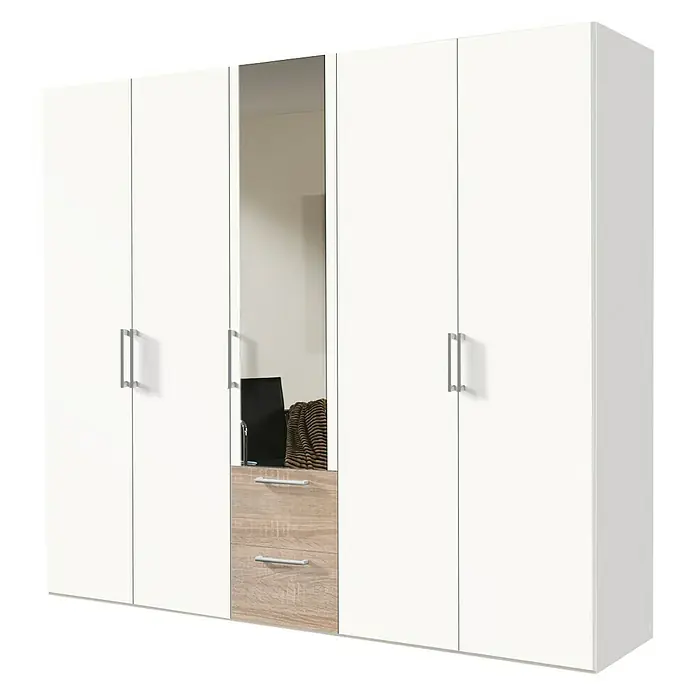 Express Möbel Kleiderschrank Brooklyn - L x B x H: 58 x 250 x 216 cm, Weiß/Sonoma Eiche, 1 Spiegel, Anzahl Schubladen: 2 Stk. - Linke Seitenansicht