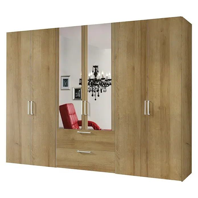 Express Möbel Kleiderschrank Brooklyn - L x B x H: 58 x 300 x 216 cm, Riviera Eiche, 2 Spiegel, Anzahl Schubladen: 2 Stk.