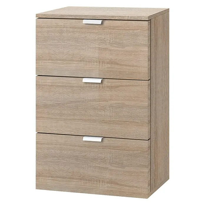 Express Möbel Nachttisch Carina - L x B x H: 42 x 40 x 61 cm, Sonoma Eiche, Anzahl Schubladen: 3 Stk. - Linke Seitenansicht