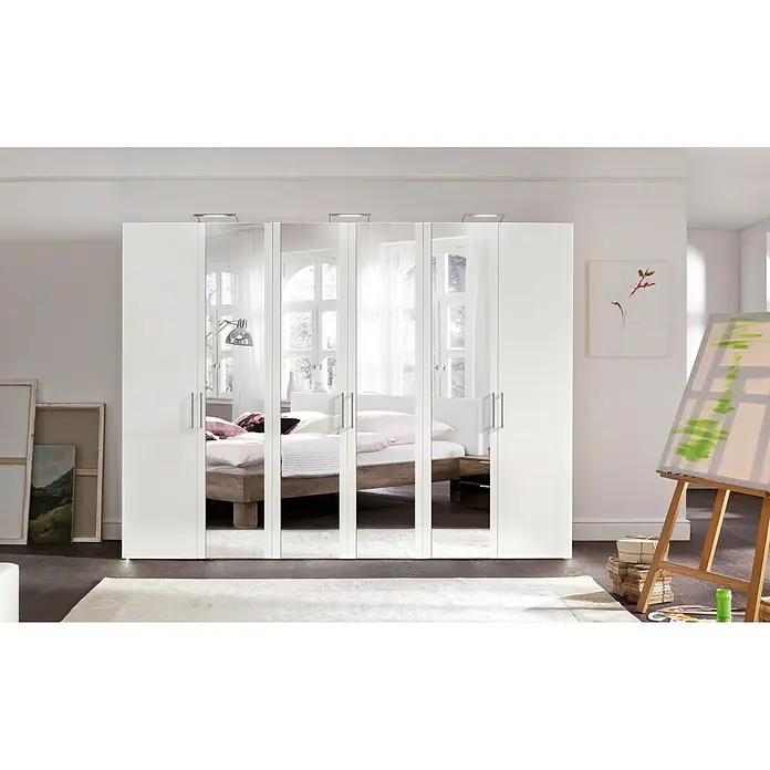 Express Möbel Drehtürschrank Brooklyn - L x B x H: 58 x 300 x 216 cm, Weiß, 4 Spiegel - Stimmungsaufnahme