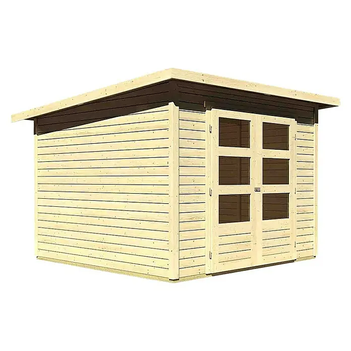 Karibu Gartenhaus Stockach - L x B: 246 x 246 cm, Wandstärke: 19 mm, Pultdach, Natur - Rechte Seitenansicht