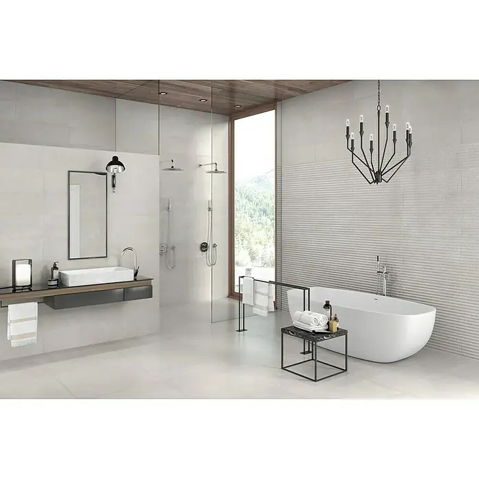 Pavimento porcelánico Reaves - 37 x 75 cm, Beige, Rectificado, Efecto cemento
