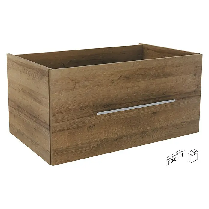 Camargue Stella Waschtischunterschrank - 79,4 x 48,9 x 39 cm, 1 Schubkasten, Mit Beleuchtung, Berg Eiche - Linke Seitenansicht
