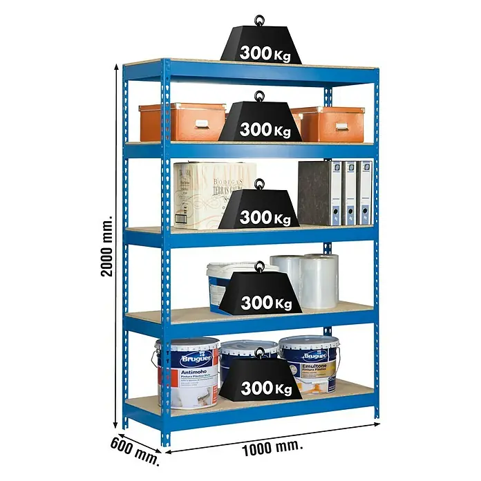 Simonrack Bricoforte Metall-Schwerlastregal Bricoforte - L x B x H: 60 x 100 x 200 cm, Traglast: 300 kg/Boden, Anzahl Böden: 5 Stk., Blau, Material Boden: Holz - Ansicht von oben