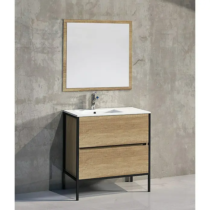 Espejo con marco Structur - 80 x 90 cm, Roble claro