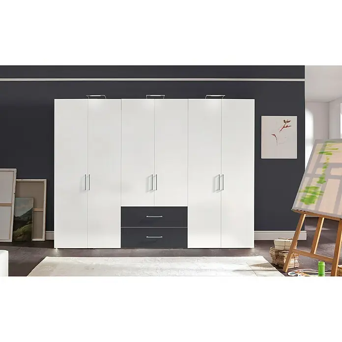 Express Möbel Kleiderschrank Brooklyn - L x B x H: 58 x 300 x 216 cm, Weiß/Sonoma Eiche, Ohne Spiegel, Anzahl Schubladen: 2 Stk. - Stimmungsaufnahme