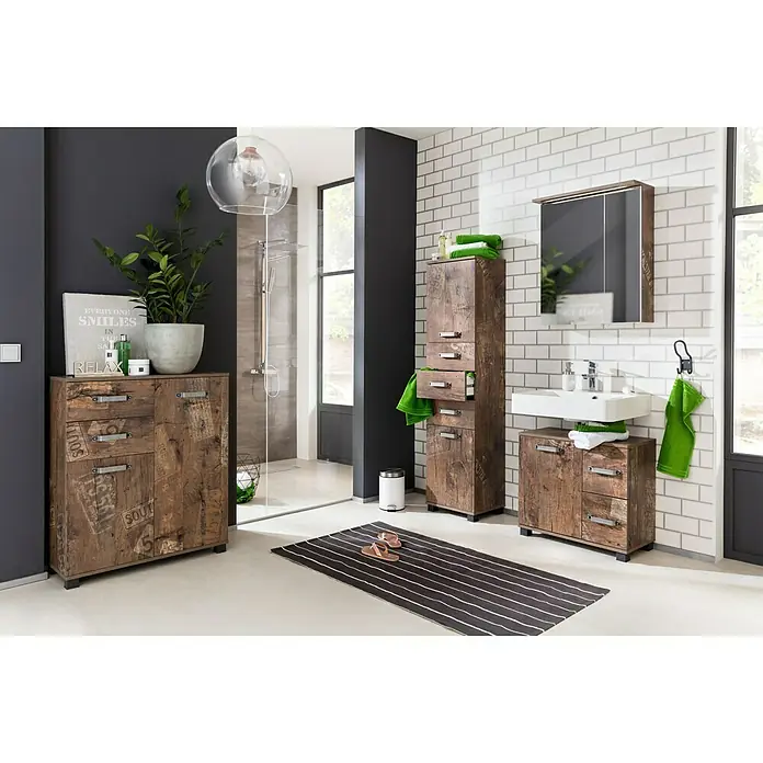 Schildmeyer LED-Spiegelschrank 00.1 Profil 1 - 60 x 72,5 cm, Mit Beleuchtung, Spanplatte, Panamaeiche - Stimmungsaufnahme