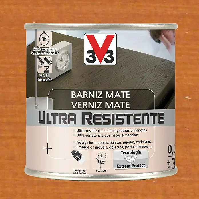 V33 Barniz para madera Mate Ultra Resistente - Cerezo, Mate, 250 ml