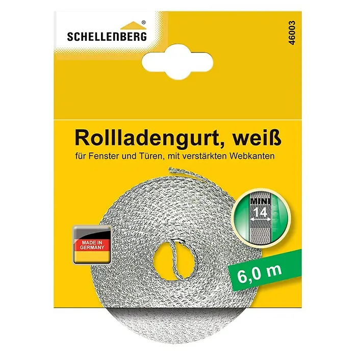 Schellenberg Rollladengurt Mini - Weiß, Länge: 6 m, Gurtbreite: 14 mm - Vorderansicht