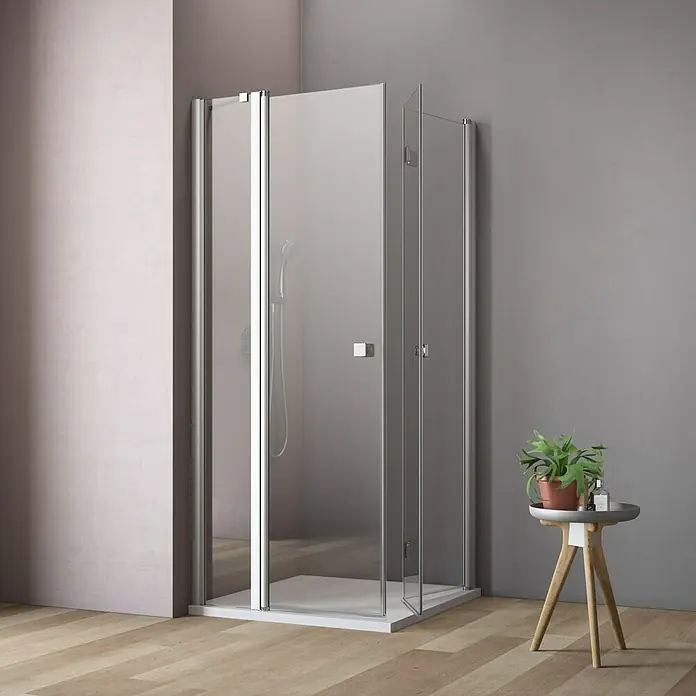 GEO Hit Eckdusche B-E210 - 100 x 90 x 202,2 cm, Beschichtet, Stärke: 6 mm, Silber - Vorderansicht