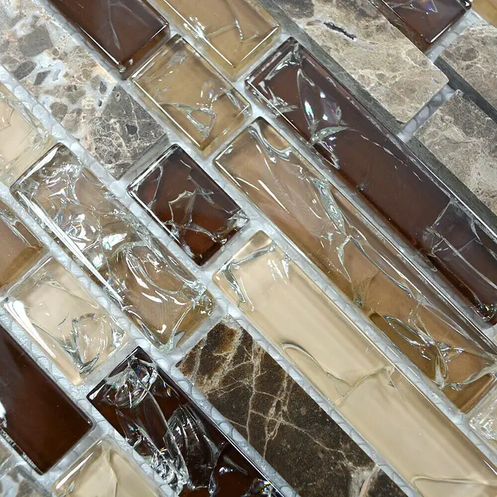 Mosaikfliese Crystal Mix XIC V1355 - 29,8 x 30,5 cm, Braun, Glänzend