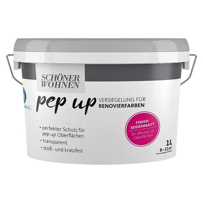 SCHÖNER WOHNEN-Farbe Pep up Versiegelung - Transparent, Seidenmatt, 1 l - Vorderansicht