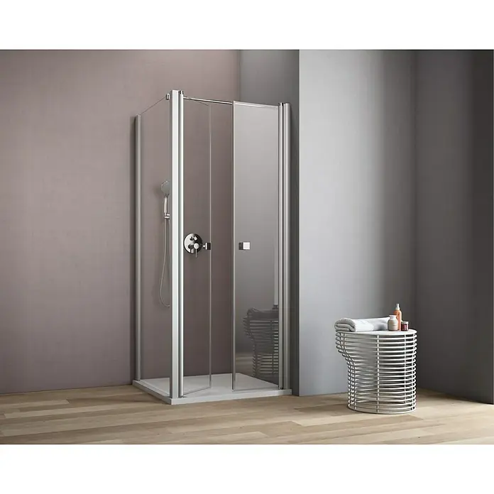 GEO Hit Eckdusche B-F110 - 100 x 100 x 202,2 cm, Beschichtet, DIN Anschlag: Rechts, Stärke: 6 mm, Silber - Stimmungsaufnahme